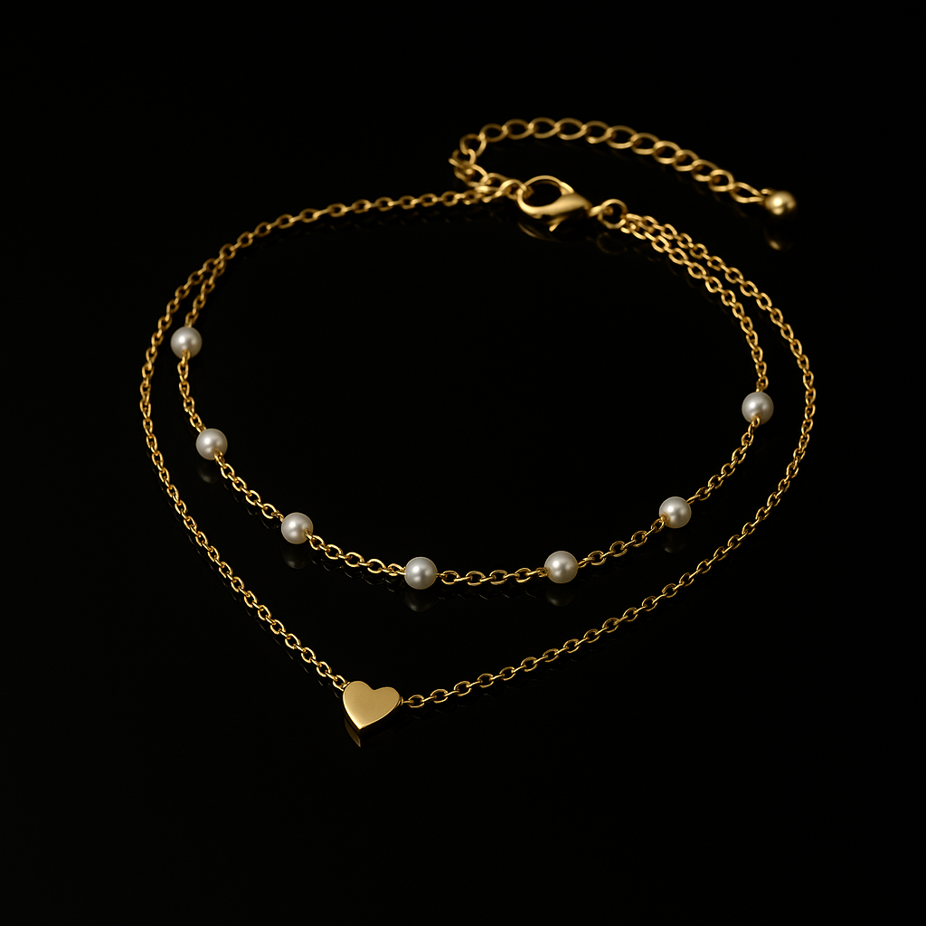 Twin Pearl Heart Necklace