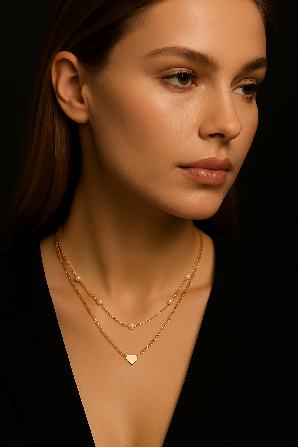 Twin Pearl Heart Necklace